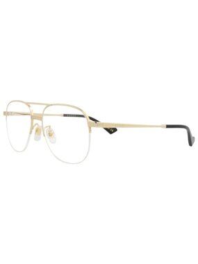 New Gucci Women's Eyeglasses Aviator Metal Frame Mens Gold Gold Transparent